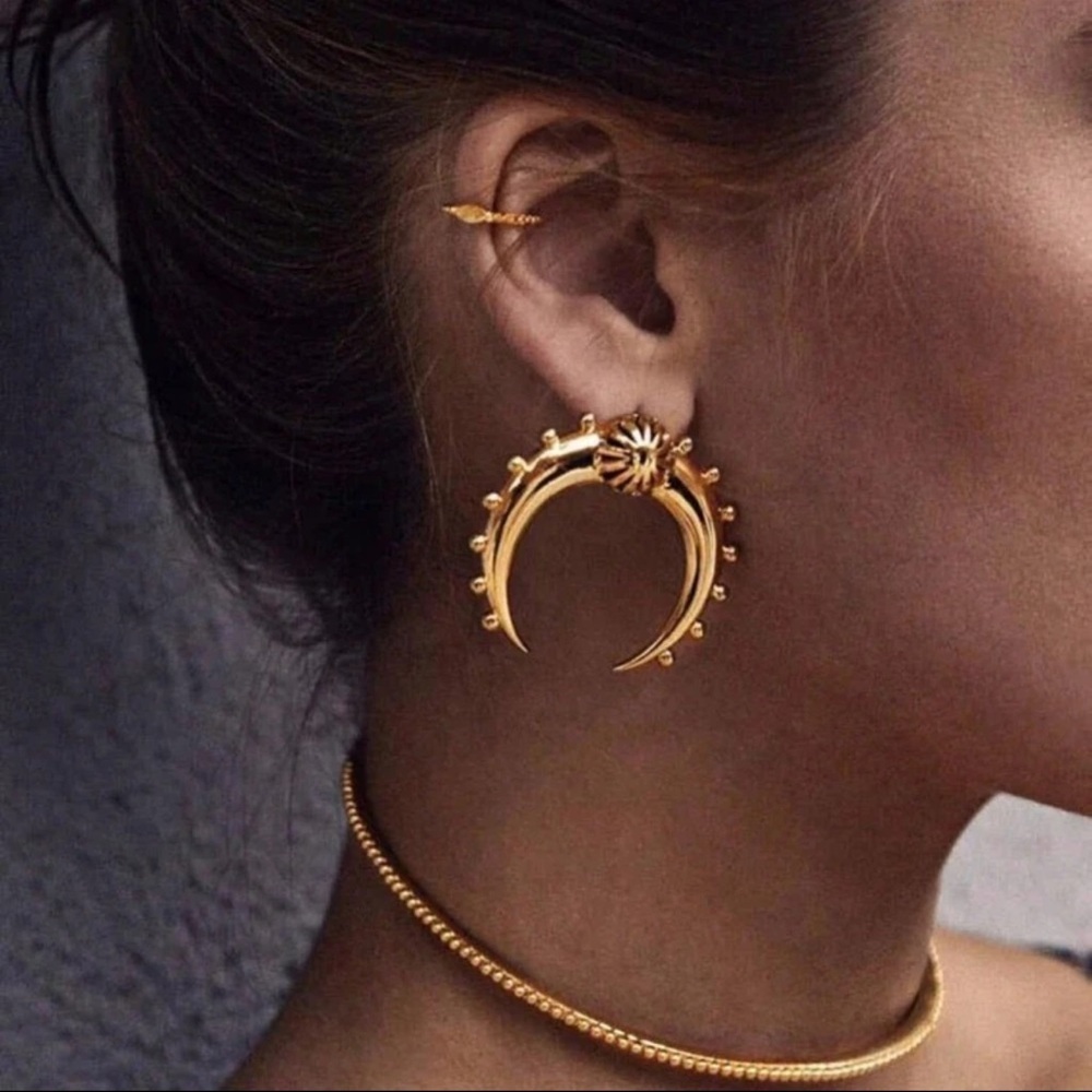 Bold Gold Crescent Hoop Earrings Stainless Steel